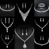 Wertvolles Labordiamant-Schmuckset Sterlingsilber-Hochzeits-Halsketten-Ohrringe für Frauen-Braut-Verlobungs-Schmuck-Geschenk Q4ea #