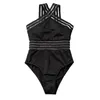 Women's Swimwear High Waist S-shaped Stylish Mesh Splicing Monokini Swimsuit With Halter Neck For Beachwear