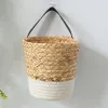 Cestas jardim planta vaso de flor artesanal rattan cesta de armazenamento dobrável seagrass palha pendurado tecido lidar com recipiente de armazenamento de brinquedo