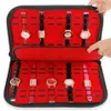 10 20 grilles boîtier de montre en cuir avec fermeture à glissière velours montre-bracelet affichage boîte de rangement plateau voyage bijoux emballage étagère organisateur 12637