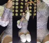 Luxury Pearls Hinnestes Fr Sleeve BodySuit Femmes Sexy Singer Performance Performance Jazz Dance Costume Birthday Party Club Wear K9W8 #