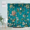 Shower Curtains Chinese Style Flowers Birds Branches Green Leaves Pink Floral Butterfly Retro Watercolor Fabric Bathroom Decor