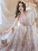 Vestidos de passarela elegante linha a celebridade cinta espaguete apliques zíper lantejoulas flor sem costas mulher beading rosa vestidos de baile de noite