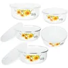 Geschirrsets 5 Stcs Emaille bedeckte Bowl Office Bento Hülle mit Deckel für Küchen Eiertisch Geschirr Plastikschalen Behälter Salat Kind