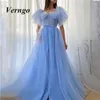 Party Dresses Verngo Elegant Light Sky Blue Prom Fluffy Sleeve Crumpled Tulle Long Formal Evening Dress 2024 Vestido de 15 Quinceanera