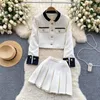 Arbeitskleider OCEANLOVE Koreanische Mode Süße 2 Stück Sets Frauen Outfit Frühling Herbst Einfache Rock Elegante Kontrast Farbe Ropa De Mujer