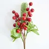 Decorative Flowers 1pcs 33CM Artificial Plant Juniper Leaf Red Berry Christmas Flower Bundle Home Decoration DIY Handmade