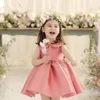 Fashion Girl Princess Vintage Dress Tulle Child Vestido Puff Sleeve Pink Wedding Party Birthday Tutu Dress Child Clothes 1-10Y 240319