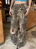 Jeans pour femmes Circyy Baggy pour femmes déchiré trou Denim pantalon mode imprimé léopard américain rétro printemps surdimensionné droit
