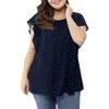 plus Size Women Blouse Top Round Neck Dot Print Ruffle Short Sleeves Thin Loose Plus Size Elegant Lady Shirts Blouse u2gV#