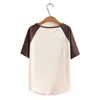 4xl Summer Plus Size Podstawowa koszulka T-shirt 2023 Spring U-Neck Tees Block Kolor Raglan Sleeve Bottoming Tops Oversize Curve Ubrania M4wi#