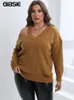 Gibsie Plus Size Drop Schouder Uitgesneden V-hals Trui Vrouwen 2023 Herfst Winter Casual Zwart Grijs Dames Gebreide Jumper Truien N25H #