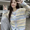 春秋の女性韓国風のゆるいストライプアウトコート汎用性ニットセーターファッションシンコントラストカラーカーディガンアウトウェア240326