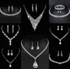 Värdefulla lab diamantsmycken Set Sterling Silver Wedding Halsbandörhängen för kvinnor Bridal Engagement Smycken Gift V4J9#