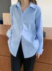 Femmes Blouses Élégant Streetwear Bureau Casual Coton 100% Lâche Boutonné Blanc Bleu Manches Longues Vintage Oversize Chemise Tops 240322