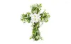 Dekorativa blommor Easter Cross Wreath Classic Wood Door with Artificial Lilien Greenery Spring For Front Outside