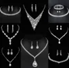 Värdebelt lab diamantsmycken Set Sterling Silver Wedding Halsbandörhängen för kvinnor Bridal Engagement Smycken Gift B7O9#