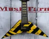 Custom Shop Parallaxe V2FR Michael Sweet USA Flying V Nero Giallo Stripe Chitarra elettrica Floyd Rose Tremolo Cordiera Giallo Inl4771532