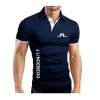 Högkvalitativ J Lindeberg Golf Polo Classic Brand Men Shirt Casual Solid Short Sleeve Cotton Polos #23 23