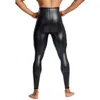 Mens Black High midja läderbyxor Body Shaper Midjetränare Shapers Styr leggings Komprimering Underkläder Fitness 9pts byxor 240327