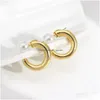 Hoop & Huggie Minimalist Pearl Metal Earrings For Women Korea Gold Color Chic Lady Circle Frond Back Vintage Jewelry Drop De Dhgarden Dhnqv