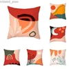 Kussen Abstract Morandi Sunrise Cushion Cover Noordse geometrie Leaf Plant Peach Skin Ins Wind Home Decoratie Ornament Y240401