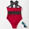 Women's Swimwear High Waist S-shaped Stylish Mesh Splicing Monokini Swimsuit With Halter Neck For Beachwear