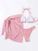 Kvinnors badkläder Kvinnor Sexig bikini Kvinnor Pink Suspender Collar Push Up Swimsuit High midjed Bikini Shoulder Strap Beach Skidåkning Tre stycke Beach Swimsuit J240330