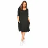 Plus Size Mezza manica Casual Tunica estiva Dr Tasche Frt Allentato Dritto Midi Dr T-shirt nera di grandi dimensioni Dr 6XL 7XL 15aG #