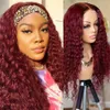 Nxy Vhair Wigs Rongduoyi Red Hair Kinky Curl Deep Wavy Synthetic Long Burgundy Wave Natural Lace Front Wig Cosplay Makeup Women Use 240330