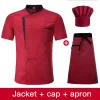 Korte Mouw Chef-kok Jas Set Hotel Keuken Werk Uniform Kok Restaurant Koken Shirts + Hoed + April P1Na #