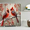 Shower Curtains Christmas Curtain Winter Holiday Farm Barn Wearing Hat And Scarf Snowman Red Bird Berry Tree Bathroom Decor