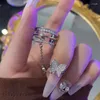 Anéis de cluster punk ouro prata cor borboleta anel multi-camada hip hop cadeia dois dedos abertos conjunto para mulheres 2024 moda jóias presentes