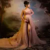 Party Dresses Pink Pearls Prom Dress Beaded Women Gowns For Poshoot Long Sleeve Pregnancy Maternity Babyshower Wear