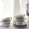 Cups Saucers Korea European Gold Rim Coffee Cup Saucer Ceramic Leaf Pattern Bubble Tea Plate Cute Mug Teacup Espresso Drinkware 200ml