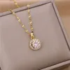 New in Light Zircon Crystal Stainless Steel Necklaces for Women Korean Fashion Sweet Sexy Female Clavicle Chain Jewelry