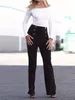 Grote maat casual broek, dames Plus effen butt-decor Hoge taille elastische broek met rechte pijpen A7xs #