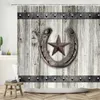 Shower Curtains Farm Plank Curtain Rustic Horseshoe Pentagram Barn Door Print Polyester Fabric Bathroom Decor Set