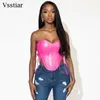 Serbatoi da donna Vsstiar Sexy senza spalline Brillante PU Corsetto con spalle scoperte Top aderente per le donne Moda Lace Up Nightclub Party Bustier Top