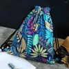 Drawstring Women Shoes Outdoor Lightweight Portable Travel Floral Print Axel Multi Använd Bag Canvas Pouch Storage Ryggsäck