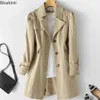 2024 Kvinnors mode Trenchock Jacka Koreansk stil Single-Breasted Mid-Long Women Trench Coat Overcoat Windbreaker Kvinna 240318