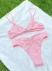 Dames Badmode 2024 Hoge Taille Bikini Roze Bikini KnoSwimsuit Vrouwen String Badpak Push Up Vrouwelijke Biquini Strandkleding