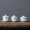 Set di articoli da tè in porcellana di guscio d'uovo fatti a mano in ceramica Venti Tea Sancai Ciotole Ciotole Sopera De Ceramica Gaiwan Set di ceramica grossolana
