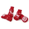 Dog Apparel 4pcs Christmas Socks Cotton Reindeer Non- Supplies Stockings For Cat Puppy