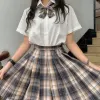 Mini chica Sexy traje japonés escolar a cuadros A-line uniformes altos cintura plisada uniforme de marinero w022 #