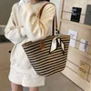 leftside Big Straw Ribbs Design Tote Bags for Women 2024 Summer Fi Weave Shoulder Bags Travel Handbags Beach Bag L0oP#