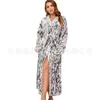 Home Clothing Women Lapel Large Pocket Print Bathrobe Ladies Long Sleeve Printed Flannel Loose Python Couple Robe Female