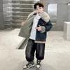 Jackor Autumn Winter Boys denimjacka barn plus sammet varm ytterkläder kappa barn parka koreanska förtjockar kläder 6 8 10 12 14 år