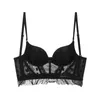 Bras Sexy U-shaped Back Lingerie For Women's Lace Fishbone Suspender Bra Chest Gathered Vest Style Thin Cotton Solid Everyday