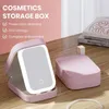 Förvaringslådor Makeup Carry-on Box Capacity Portable LED Mirror Cosmetic med flera fack för smycken